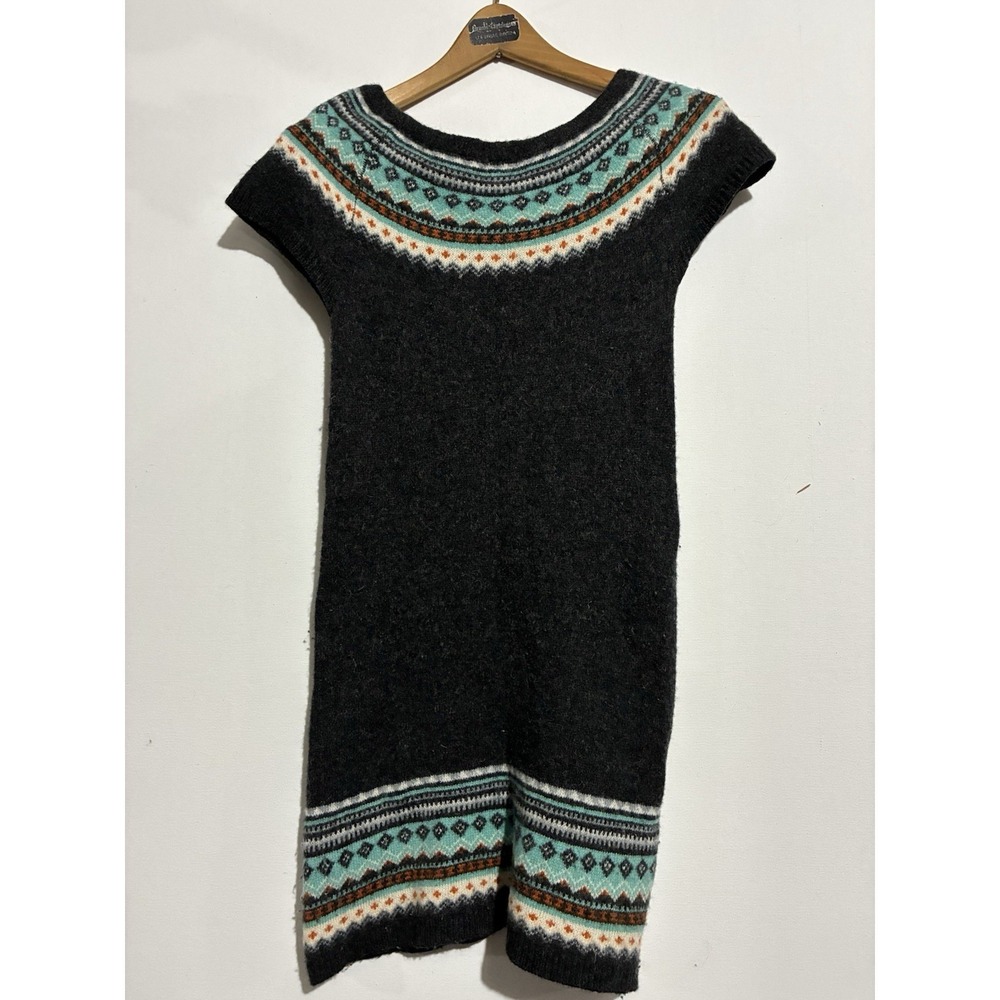 Indiska Gray‎ Aztec Design Wool Blend Slim Sweater Dress Womens Size Small